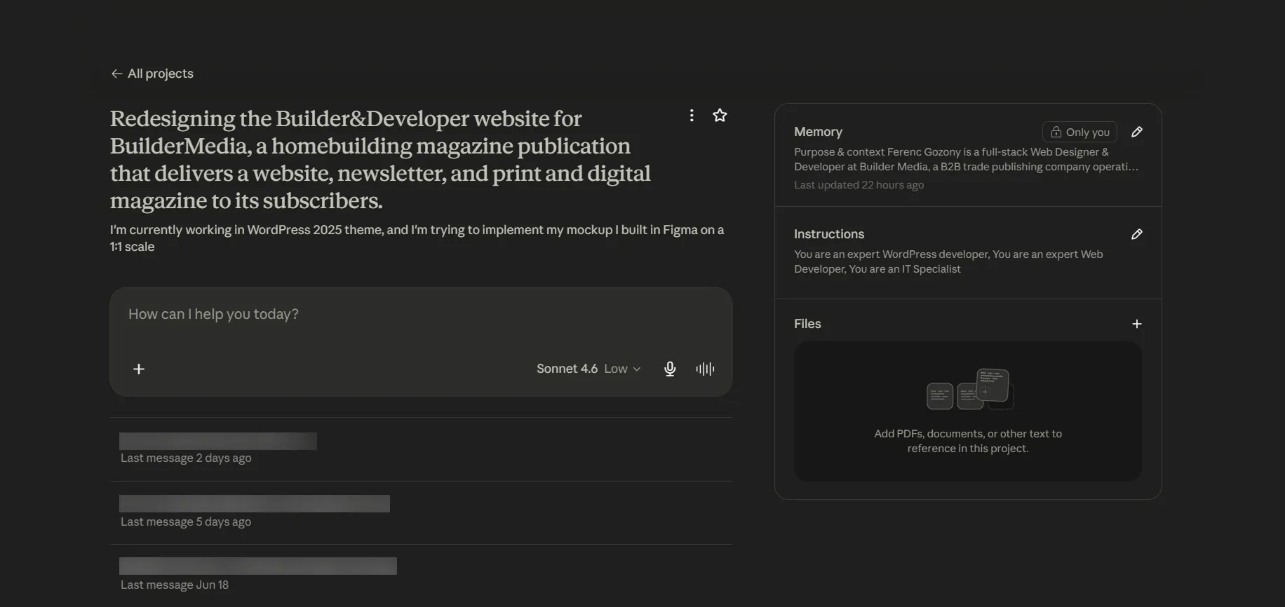 Claude project set up for the WordPress codebase