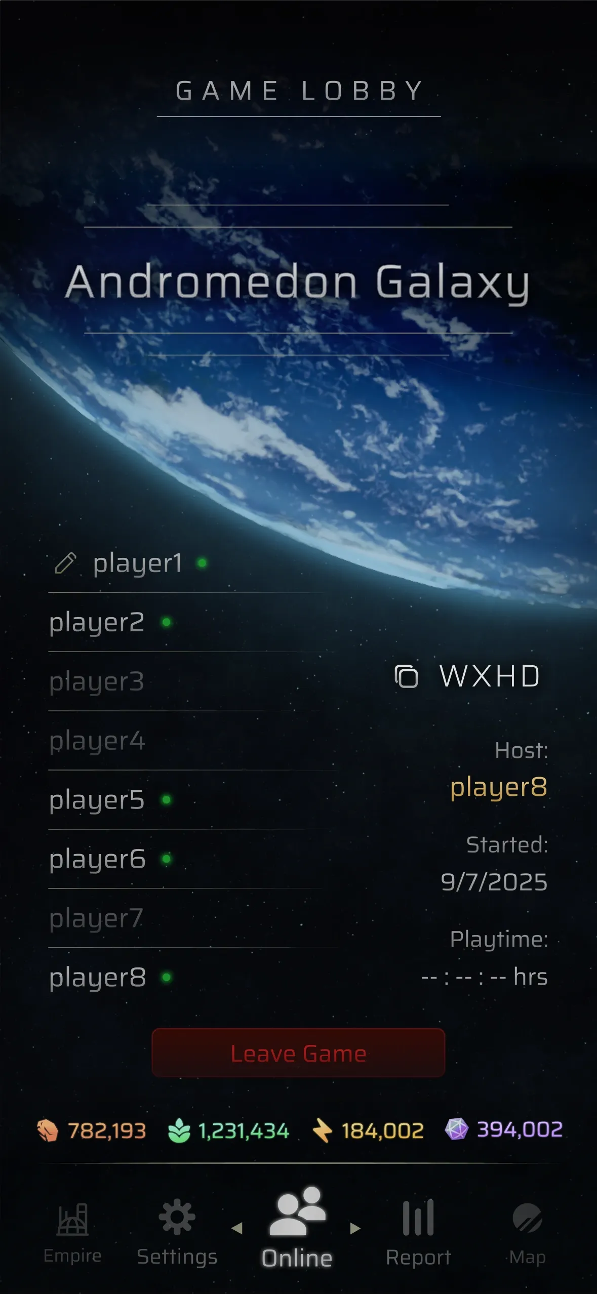 Joined game screen